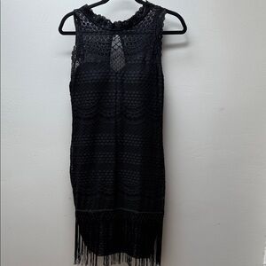 As U Wish Black Lace Fringe Dress Size M | Boho Party Cocktail Dress